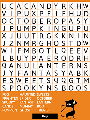 halloween word search is a fun holiday activity for children of all ages puzzles can be created two ways a small grid with shorter words or a larger grid